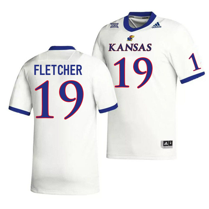 Men #19 Tristian Fletcher Kansas Jayhawks College Football Jerseys Stitched Sale-White